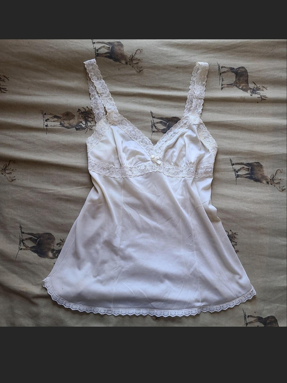 White Lace Trim Satin Camisole Top